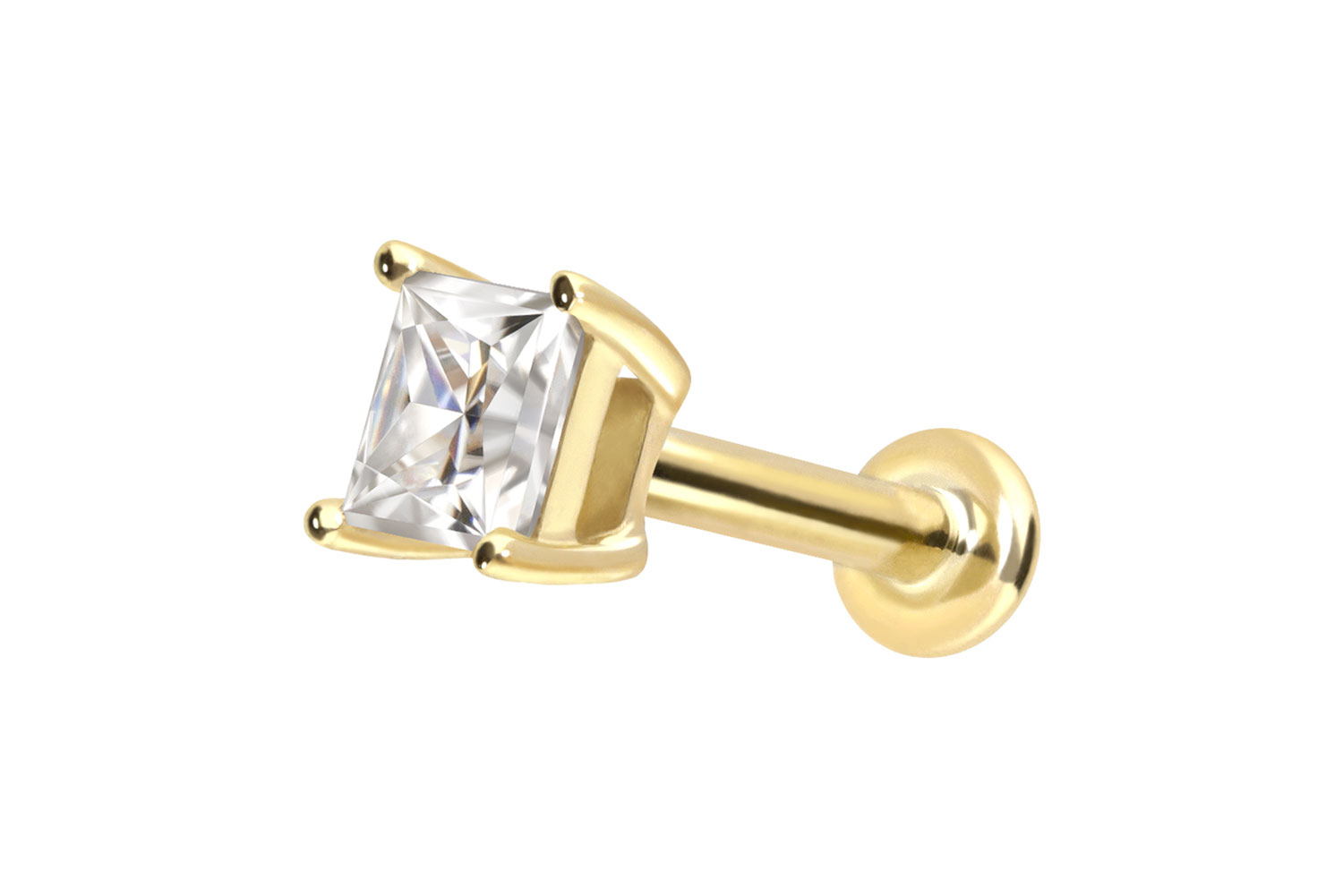 14 Karat Gold Labret Piercing mit Innengewinde MOISSANIT-QUADRAT